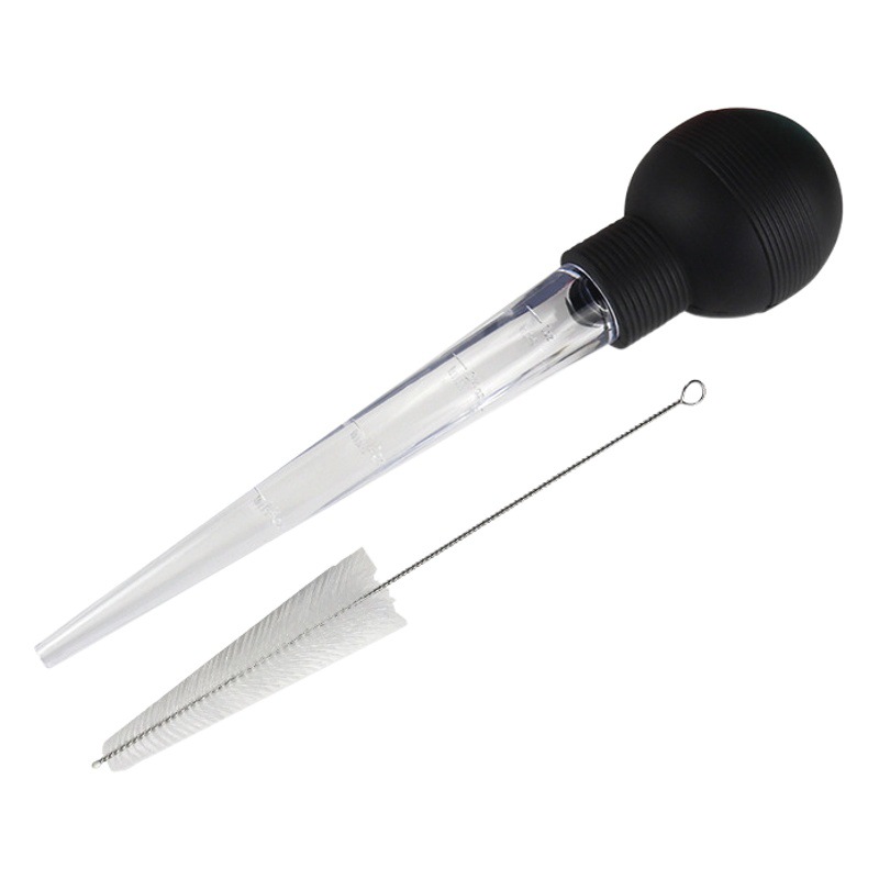 Rubber and Plastic Turkey Pump Household Kitchen Seasoning Roasted Chicken Pump Sauce Oil Syringe Dripping Oil Seasoning Tube with Cleaning Brush