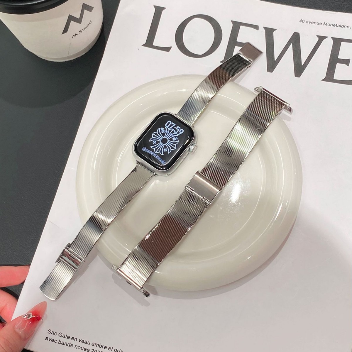 Cat's eye slub stainless steel strap for apple watch applewatch3456SES78S9S10iwatch