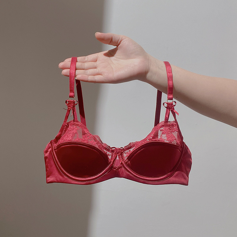 Cross-border French-style thin underwire bra with large cups, small cups, shaping, anti-sagging, sexy lace half-cup bra 230971