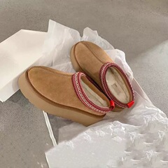 大码42~女生必备包头拖加绒懒人松糕厚底毛毛拖鞋女款雪地靴冬季