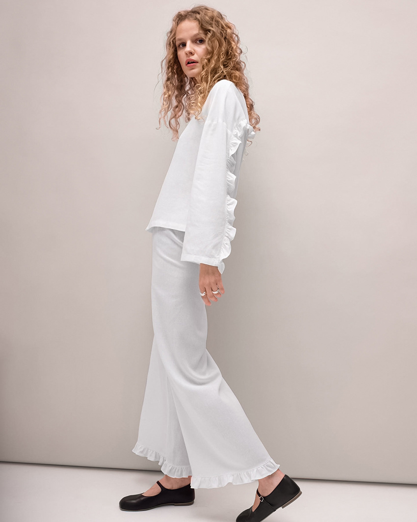 solid color stitching loose long-sleeved top and trousers loungewear set NSMSY139228