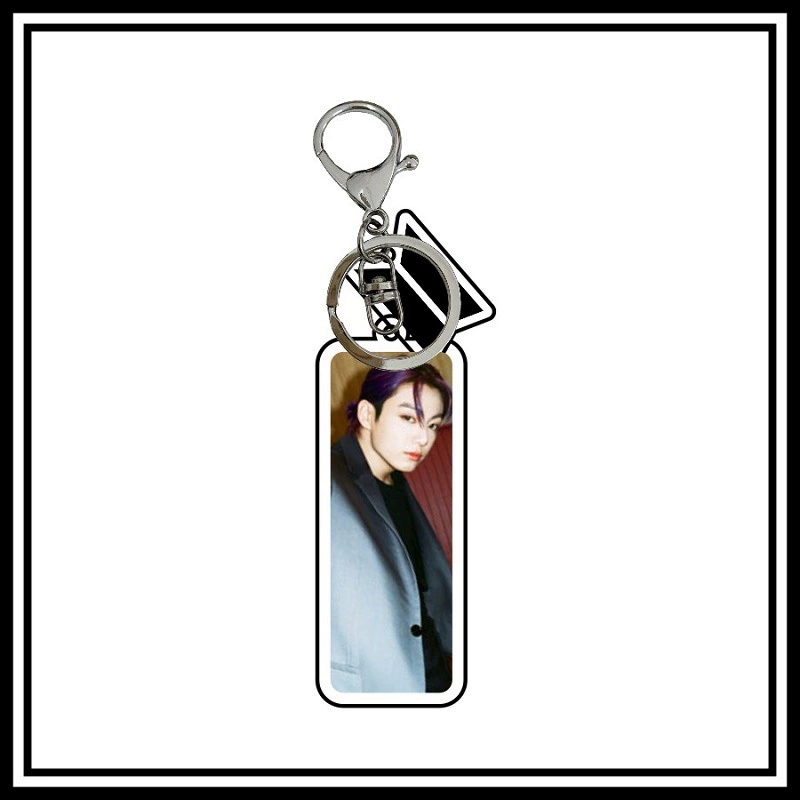 Acrylic Double-Layer Album Star Series Keychain, Transparent Rectangular Tag, Metal Ring