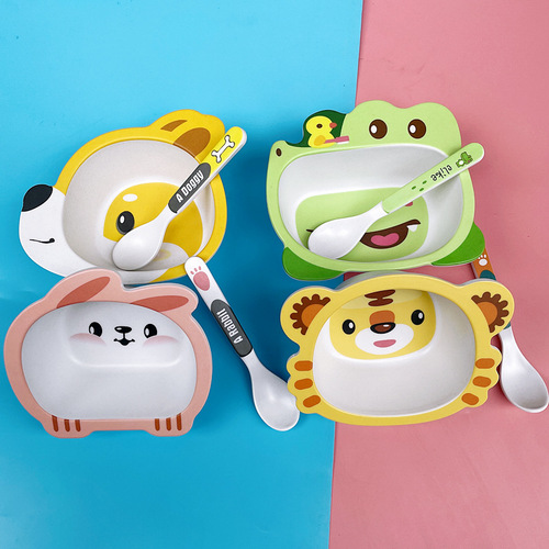 Cute Cartoon Bamboo Fiber Children's Bowl Set Household Baby Eating Baby Food Bowl Spoon Set Children's Tableware Set