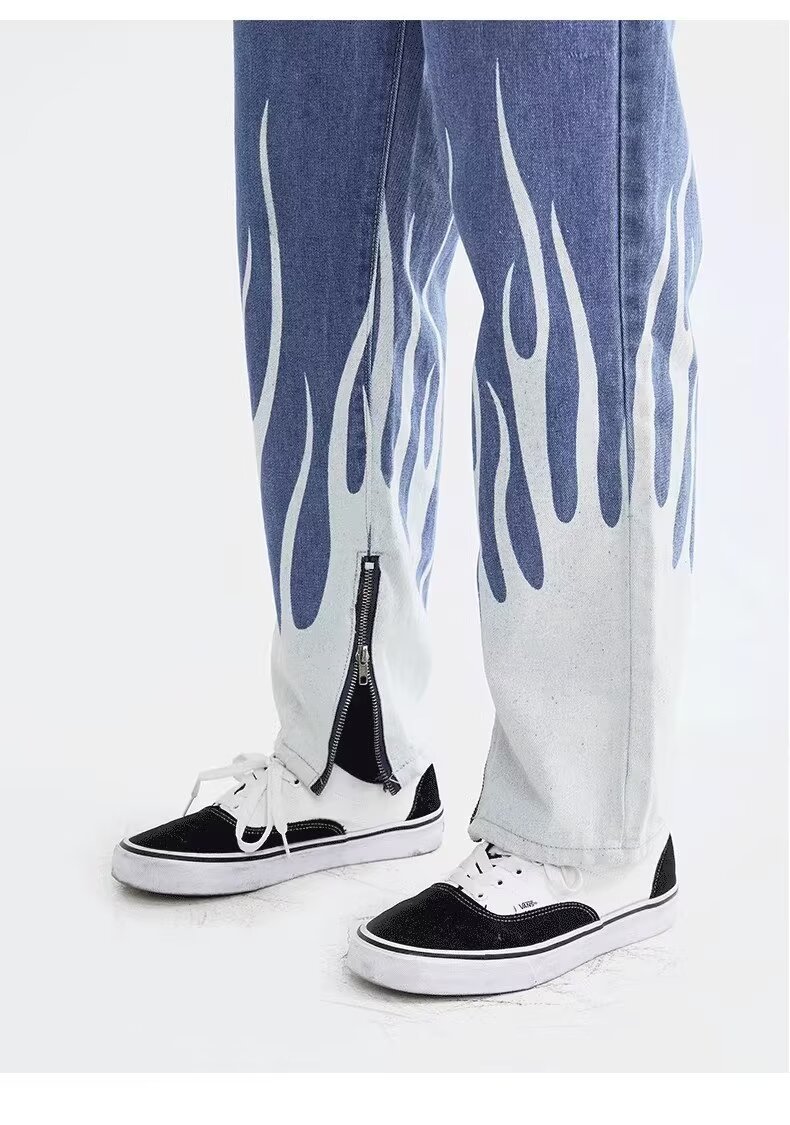 Men's Clothing Vibe Style Letter Jeans For Men With Side Zipper Design, Niche Hip Hop Street Rocking Slim Trousers_voghion.com
