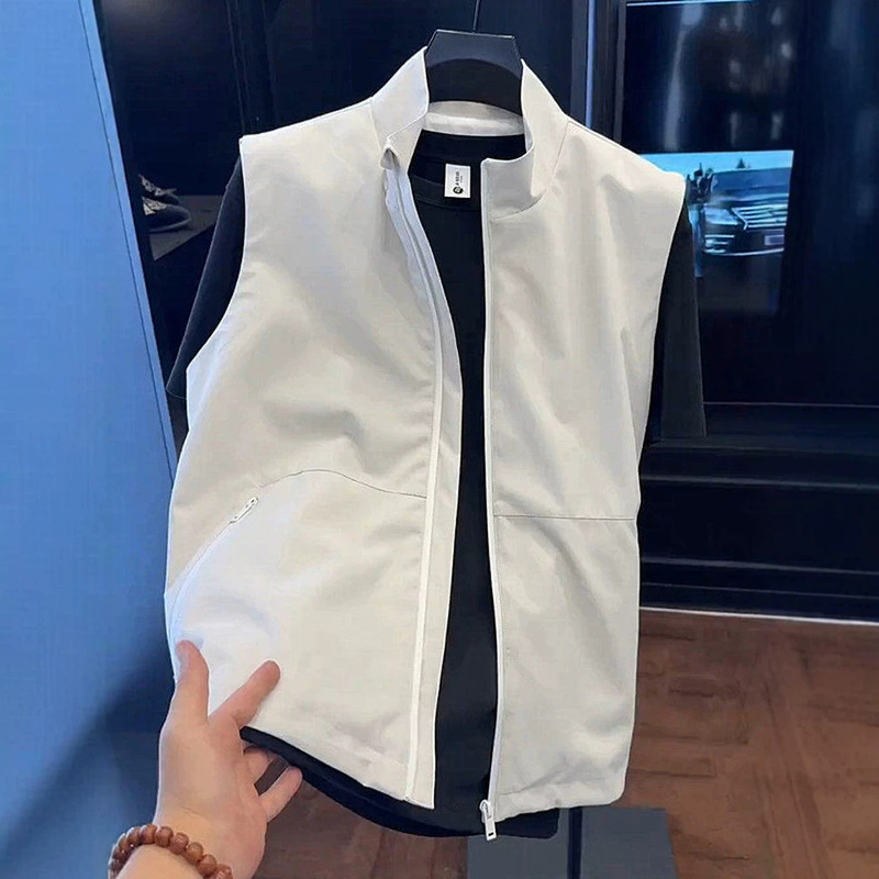2026 Spring Luxury High-End Stand Collar Vest Jacket for Men, Simple Solid Color Fashionable Versatile Casual Vest Jacket 2026 Spring Luxury High-End Stand Collar Vest Jacket for Men, Simple Solid Color Fashionable Versatile Casual Vest Jacket