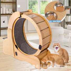 跨境木质猫咪跑步机创意猫窝玩具二合一猫爬架静音宠物滚轮