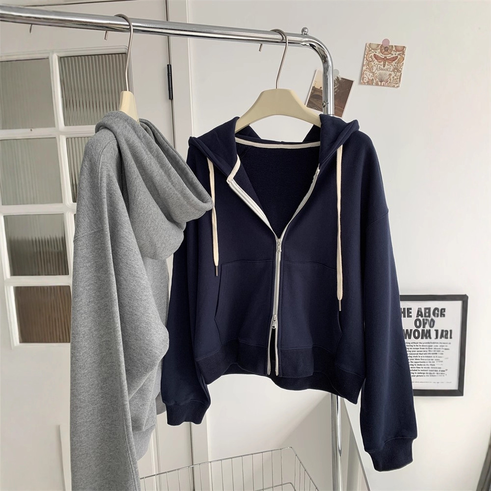 Fashion Hooded Double Zipper Sweater Women's Loose Korean Style Zipper Cardigan Autumn New Simple All-match Top Jacket