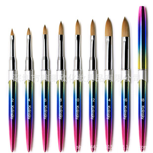 Amazon's Best-Selling Gradient Metal Rod Flat Mouth Kolinsky Crystal Nail Brush Powder Nail Art Crystal Pen Factory Direct