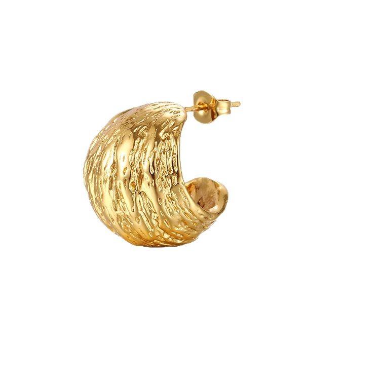 Estilo de lujo plateado 18K semicírculo hueco titanio acero pendientes de moda de mujer estilo ins de alto grado de nogal pendientes de acero inoxidable