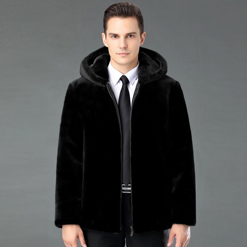 Haining Fur Integrated Mink Fur Coat Men's Short Warm Brand Men's Clothing Dad's Mink Coat Men