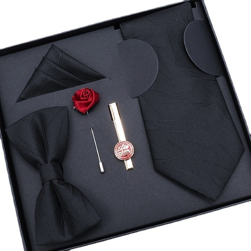 Dress 5-piece set groom wedding tie men's formal business tie square scarf tie clip free zipper hand tied 8cm