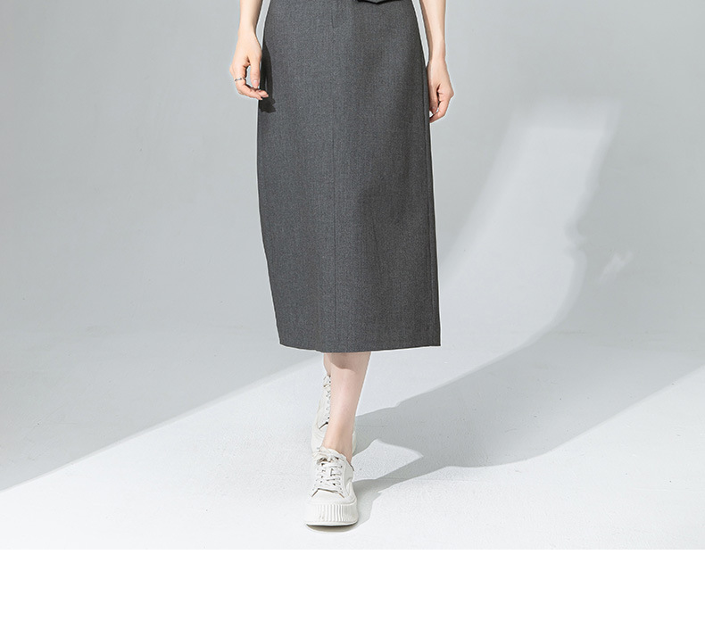 Váy midi len Tencel xám đậm xẻ tà ống suông đa năng — màu xám chi tiết 29