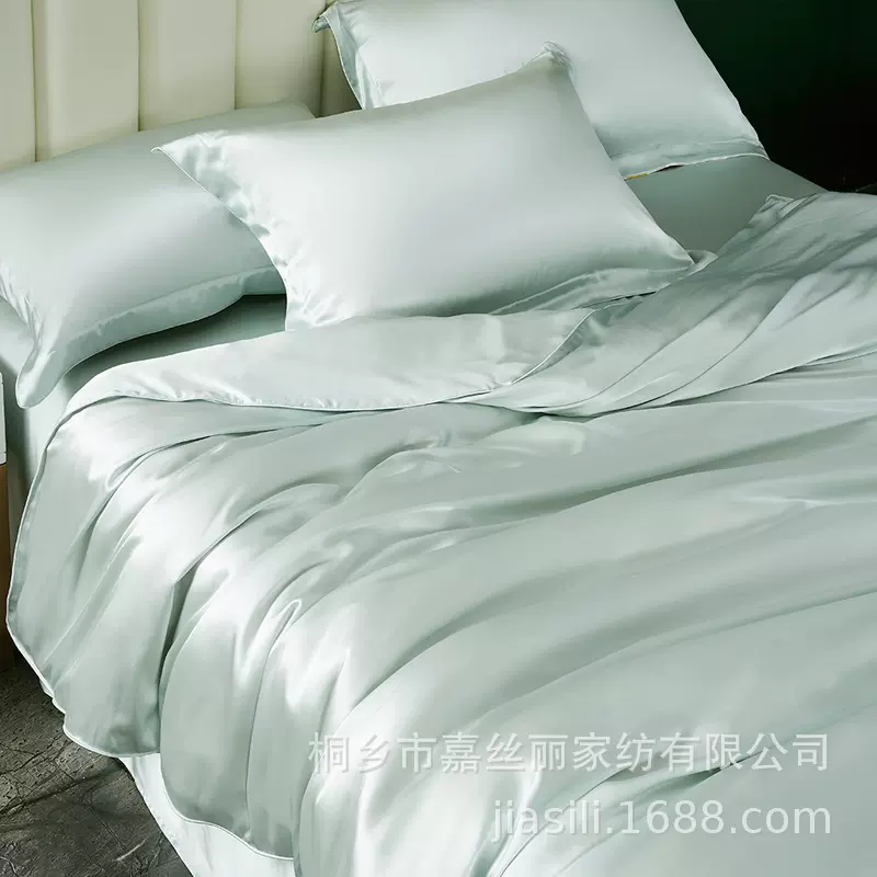 严选100%桑蚕丝真丝四件套夏季床上用品婚庆纯色高端床单被套枕套