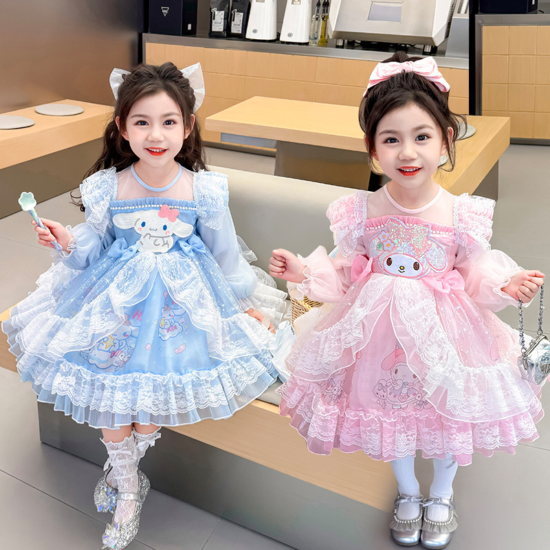 Lolita Princess Dress Girls' dress Spring and Autumn Jade Gui Dog Happy Dress High-end Birthday Dress Mesh Dress
