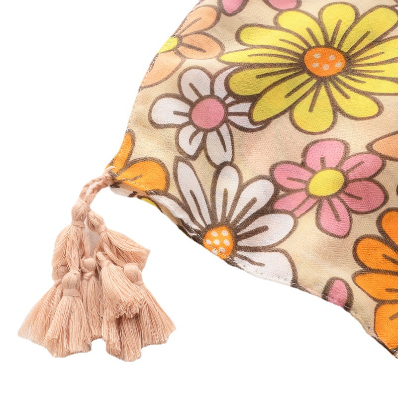 Amazon transfronterizo primavera y verano protección solar chal largo bufanda de seda delgada Margarita borla impresa bufanda de algodón y lino