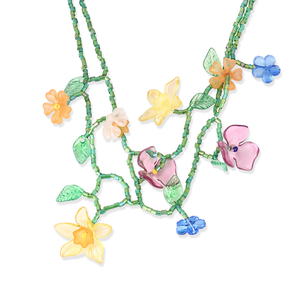 1 Piece Sweet Flower Resin Glass Metal Patchwork Womenu0027S Layered Necklaces