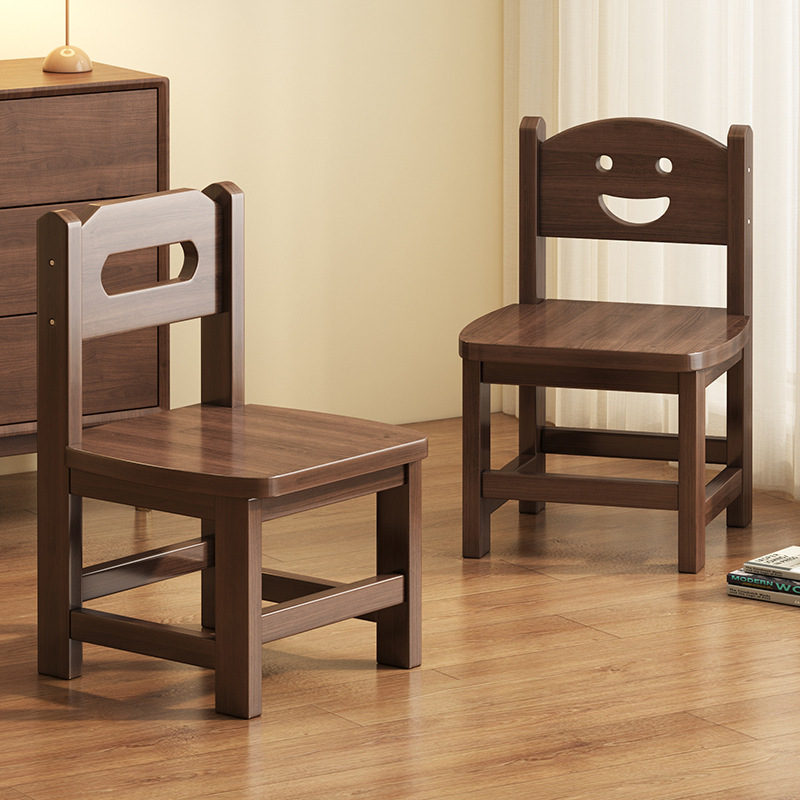 Sturdy and Durable Household Stool, Vintage Small Low Stool for Living Room, Solid Wood Backrest Small Chair, Light Luxury High-End Shoe-Changing Stool