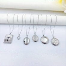 不锈钢相片盒子雕花吊坠欧美ins个性创意纪念照片生命树相盒项链