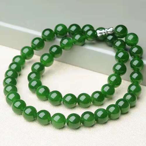 Taiwan sapphire necklace wholesale women's spinach green jasper bead necklace live supply jade necklace