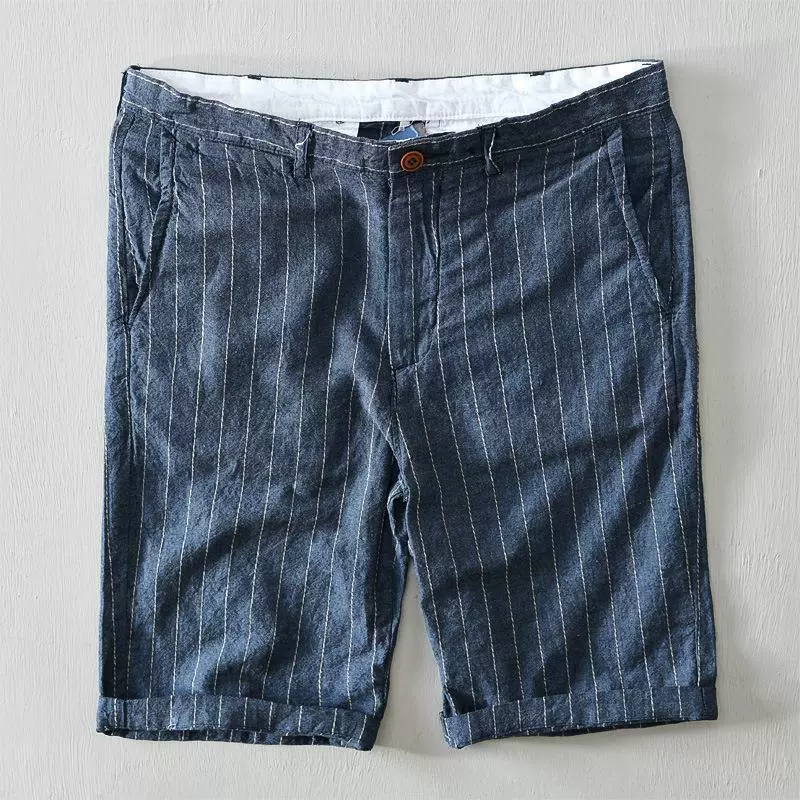 8108 тонкие дышащие прямые брюки мужские повседневные шорты в полоску льняные пляжные брюки мужские молодежные волосы поколения