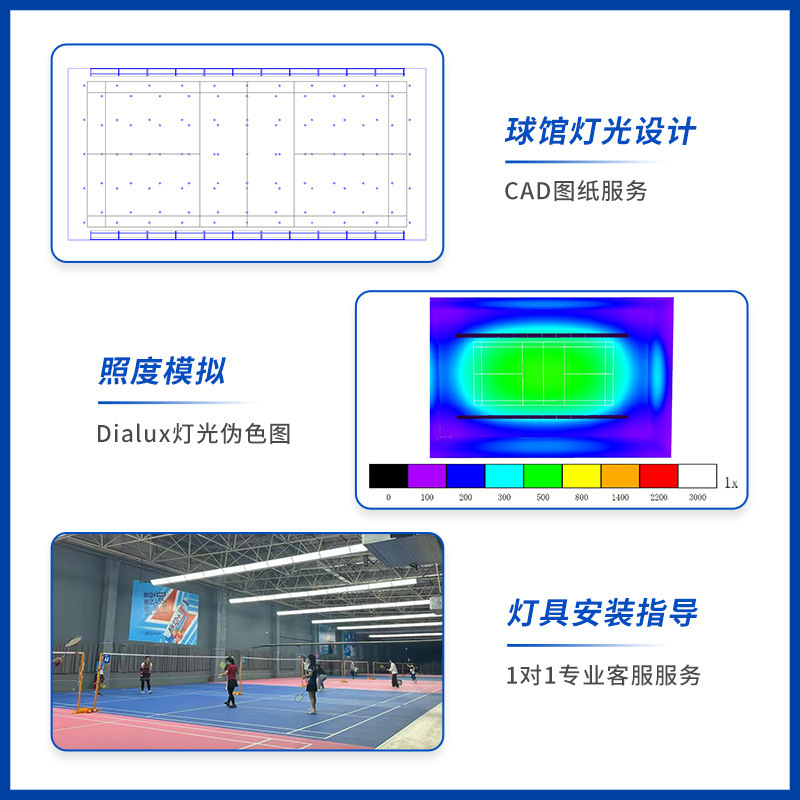 Luz de estadio de baloncesto sin costura interior 120W sin sombra lámpara de iluminación candelabro anti-deslumbramiento LED estadio de bádminton