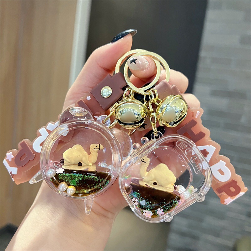 Acrylic oil brown camel quicksand bottle key chain cute desert camel drift bottle pendant small gift