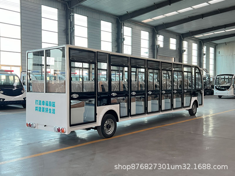 Electric Sightseeing Vehicle with Four Wheels and 23 Seats, Fully Enclosed for Tours in Scenic Areas, Campuses, Factories, Communities, Airports, Hotels, and Homestays