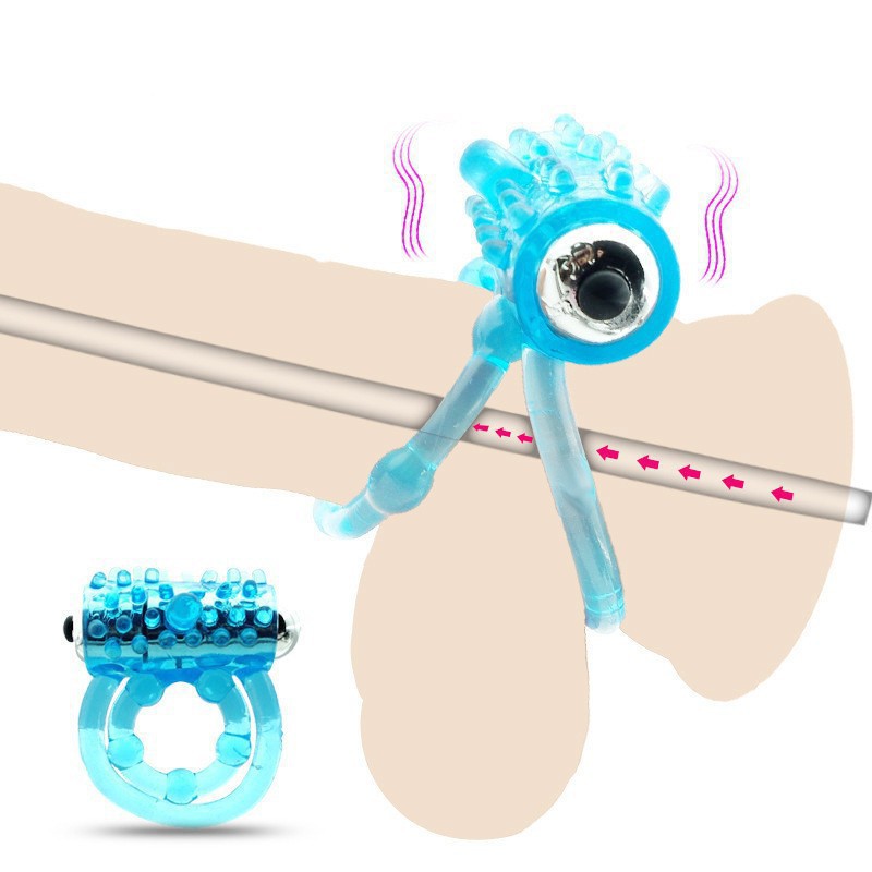 Concentric Double-Ring Vibrating Cock Ring, Textured TPE Delay Ring for Men — detail image 2