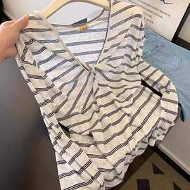 zj8261580#【防晒衣】300斤条纹防晒罩衫女夏季扭结露背宽松显瘦