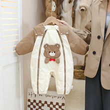 婴儿男宝宝棉服连体衣冬装加厚棉衣夹棉衣服秋冬季保暖外出服爬服