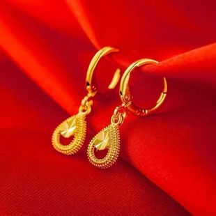 Alluvial gold jewelry round bead wind chime earrings women's fashion niche design imitation gold long-lasting gold bead earrings