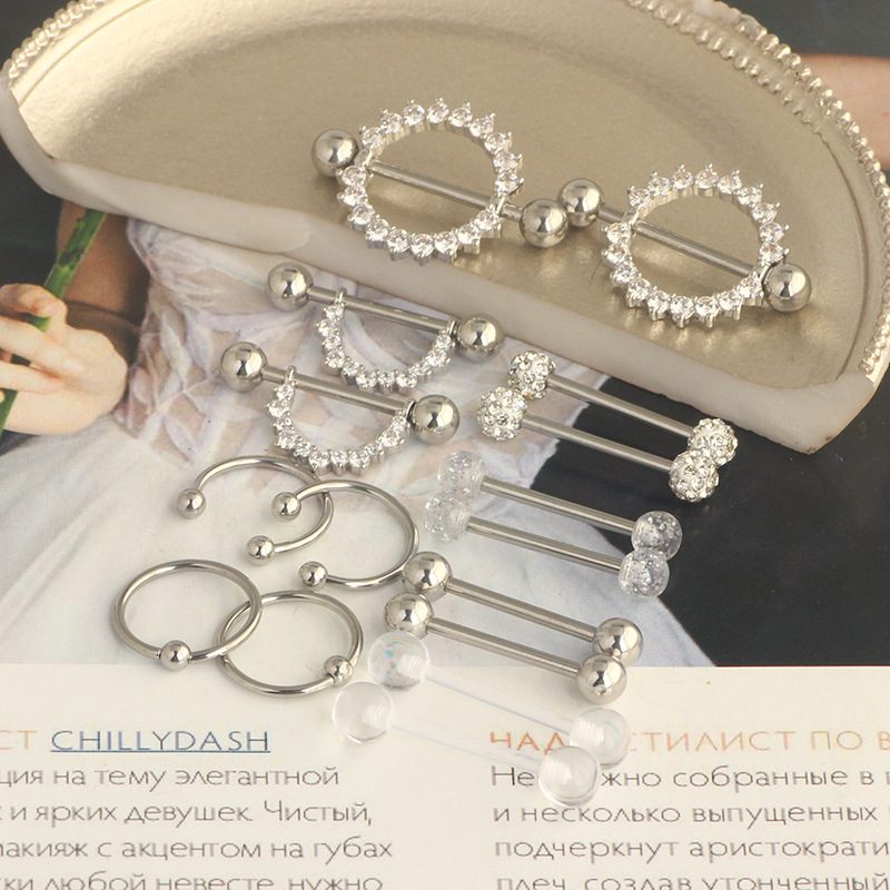 Stainless Steel Zircon Nipple Ring Set with Tongue Nail and Navel Jewelry - Hot Sale detail image 10