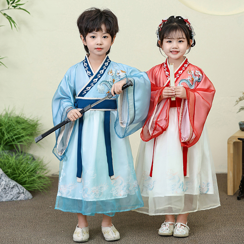 Hanfu Girls' Dresses Boys' Performance Costumes Children's Traditional Chinese Style Tang Suit 61St National Day Performance Outfits Clearance Sale