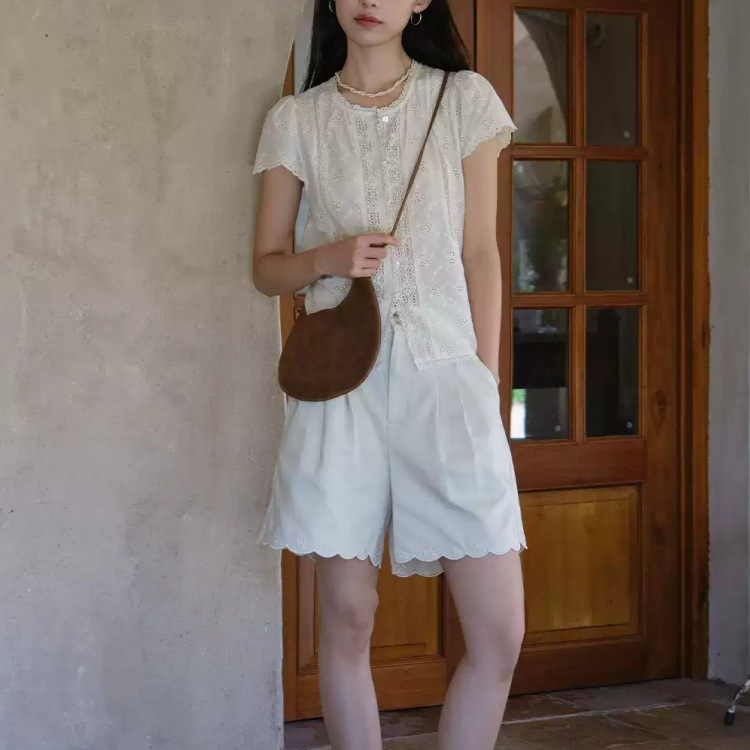 Botaniqu “Romantic Manor” Cotton Floral Hollow-Out Lace Blouse