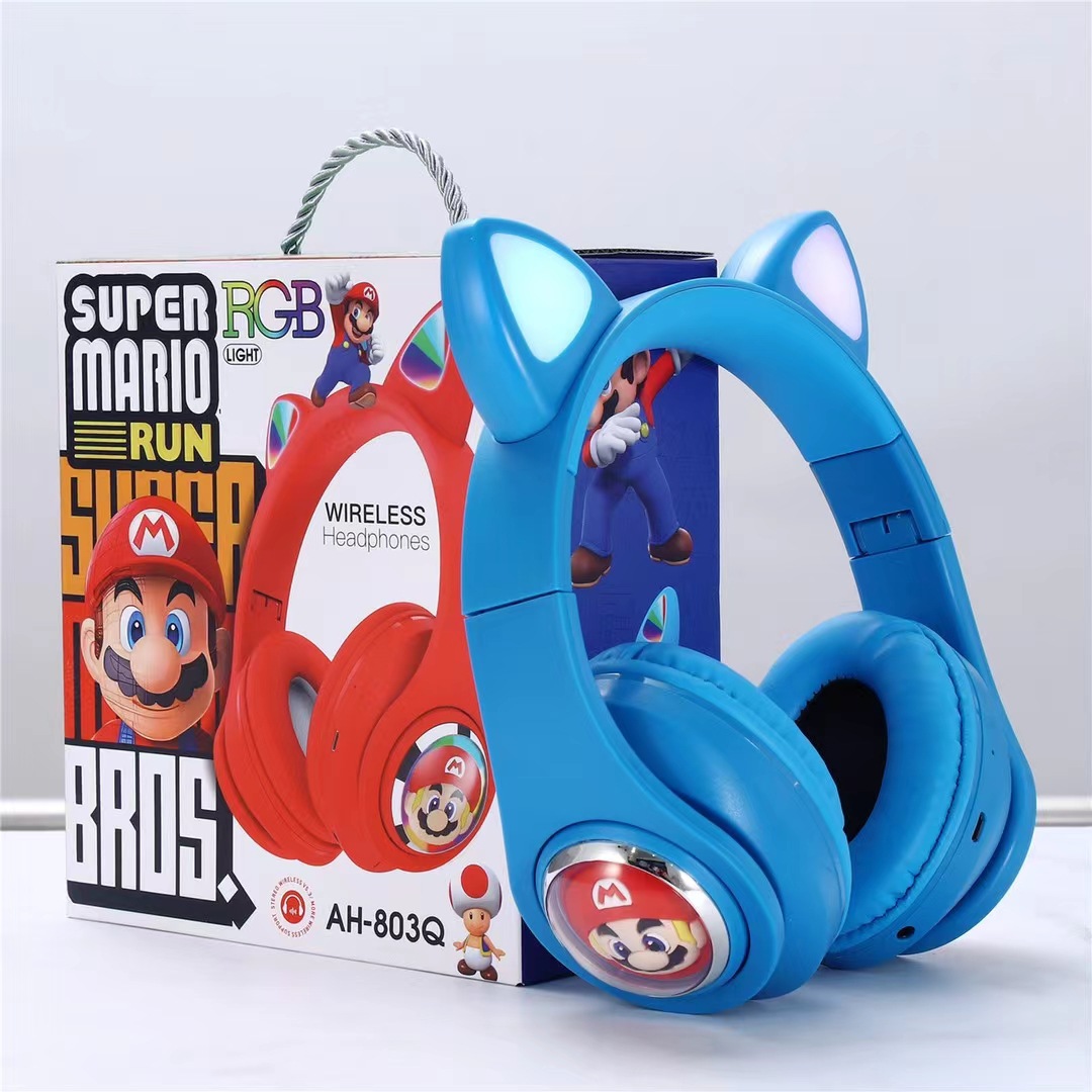 Comercio exterior AH-803Q oídos de gato Mario auriculares Bluetooth inalámbricos auriculares estéreo plegables de dibujos animados image 6