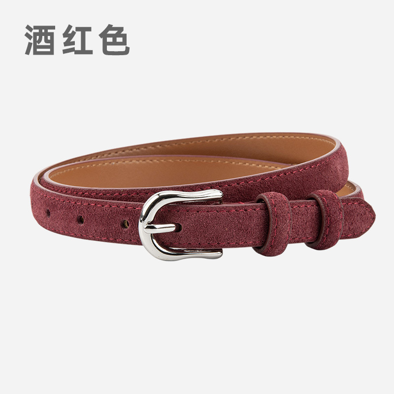 简约设计感绒面磨砂真皮腰带女士配连衣裙牛仔裤带装饰银扣皮带女|undefined