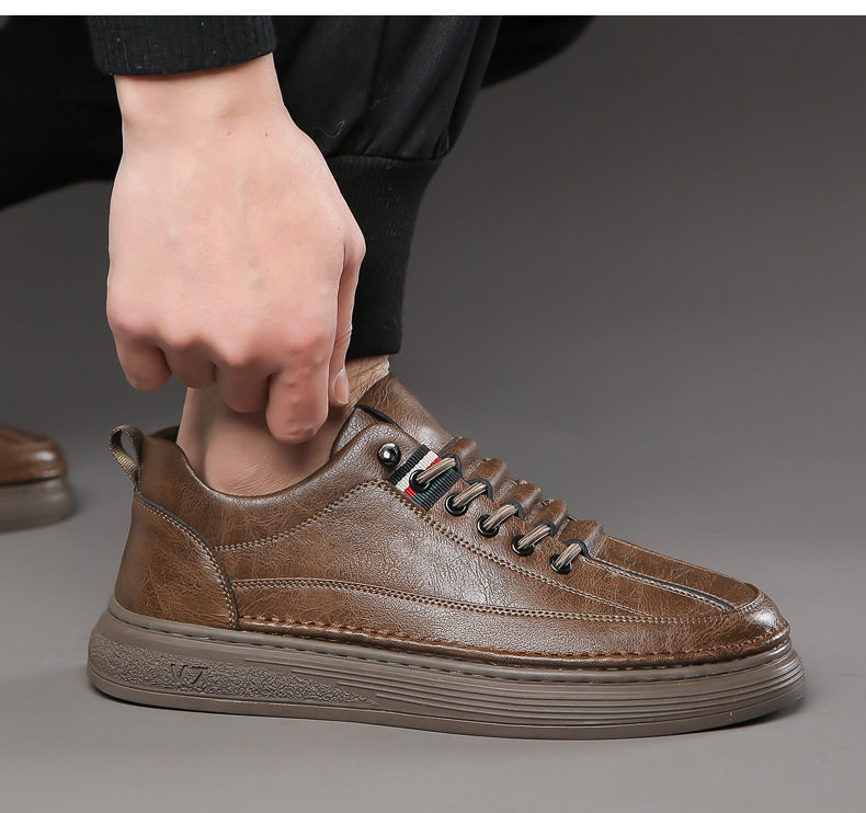 Giày sneaker nam da bò thật phối da, đế bằng mềm, cổ thấp, dây thun co giãn — GX2036 kaki, GX2036 màu trắng, GX2036 màu xám chi tiết 20