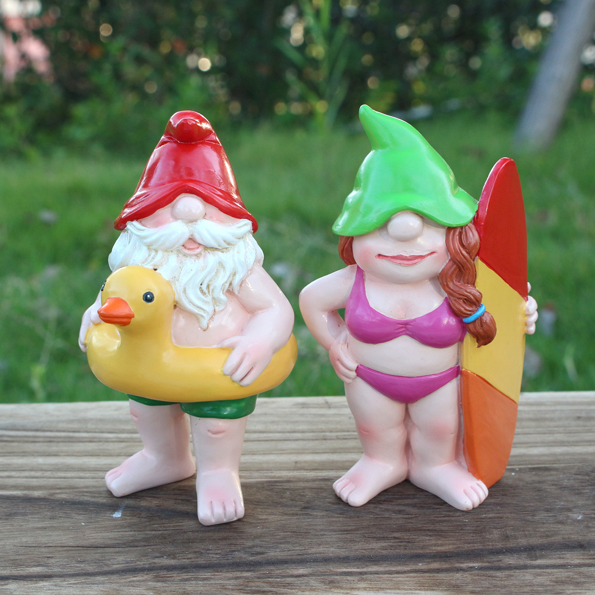  Funny Garden Gnome Men and Women Dwarfs Outdoor Beach Wind Surfing Figurines Novelty Garden Decoration