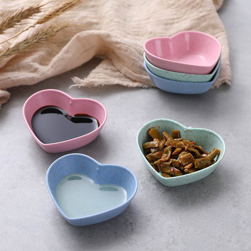 Wheat straw love seasoning dish Japanese creative vinegar dish soy sauce dish kitchen moisture-proof seasoning mini plastic small bowl