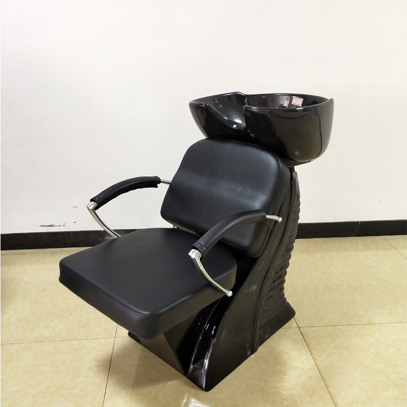 Red moderna simple salón de peluquería cama de cabello de barbería de cerámica lavabo cama de cabello negro sin