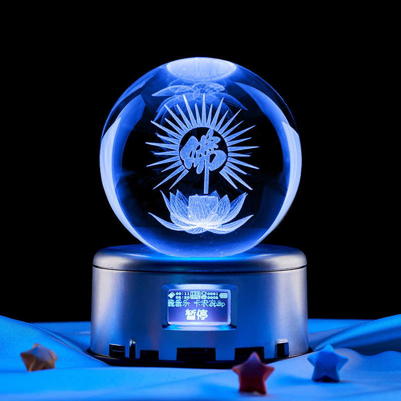 Lotus Bluetooth Base Color Light USB Luminous Crystal Ball 3D Inner Carving Creative Gift Desktop Ornaments Crystal Ball
