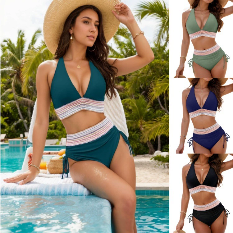 Solid colored split sexy swimwear for swimming, 2025 years, European style