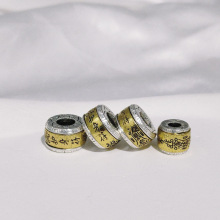 文玩菩提手串隔珠藏银可转动复古六字真言散珠子鼓珠diy饰品配件