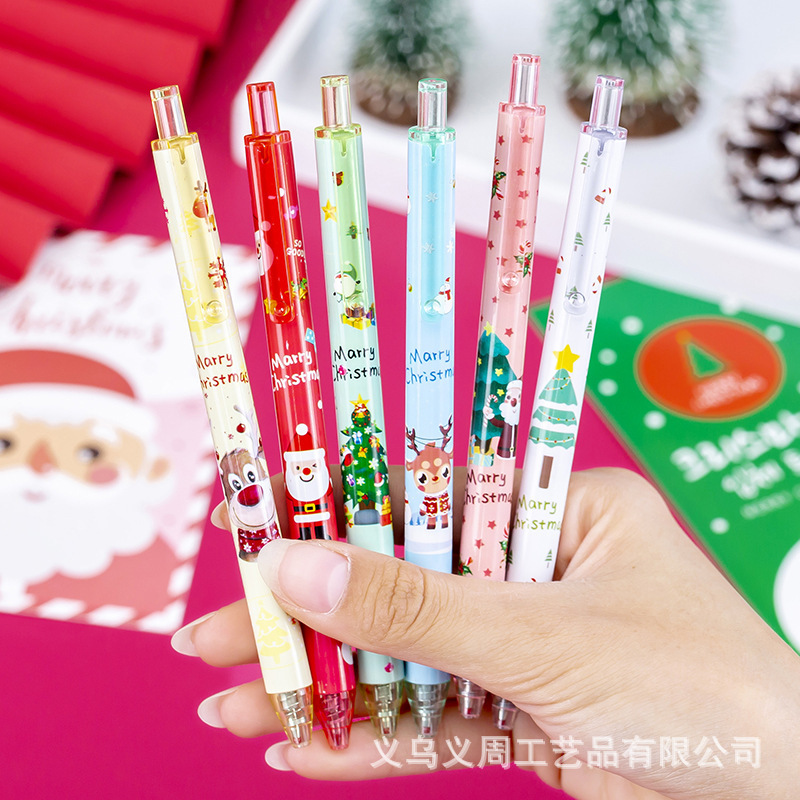 Cross-border Christmas Cartoon Retractable Gel Pen Cute Santa Claus Reindeer Student Signature Pen Holiday Gift Pen