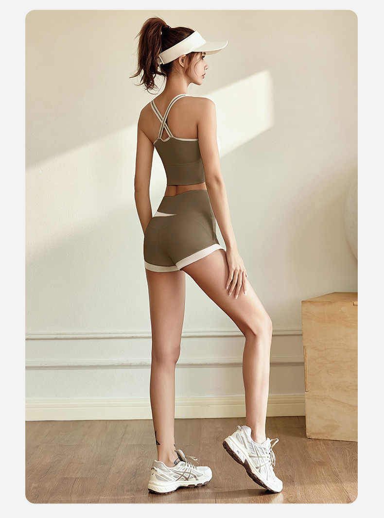 JYMN055-蜜桃撞色文胸+JYMA019-蜜桃撞色三分裤