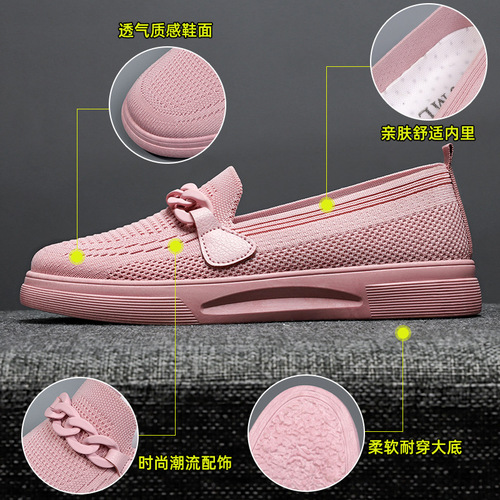 Factory direct sales of autumn new mother's shoes, comfortable and breathable flying woven shoes, one-step women's single shoes, foreign trade women's shoes, soft soles