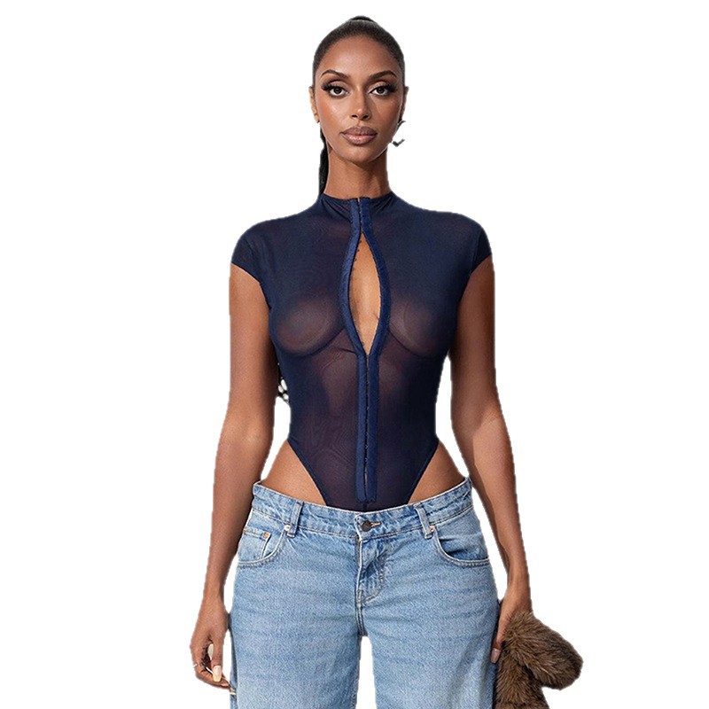 Body de malla transparente sexy con hebilla metálica para mujer, estilo europeo y americano, novedad de verano 2026, para venta transfronteriza en AliExpress