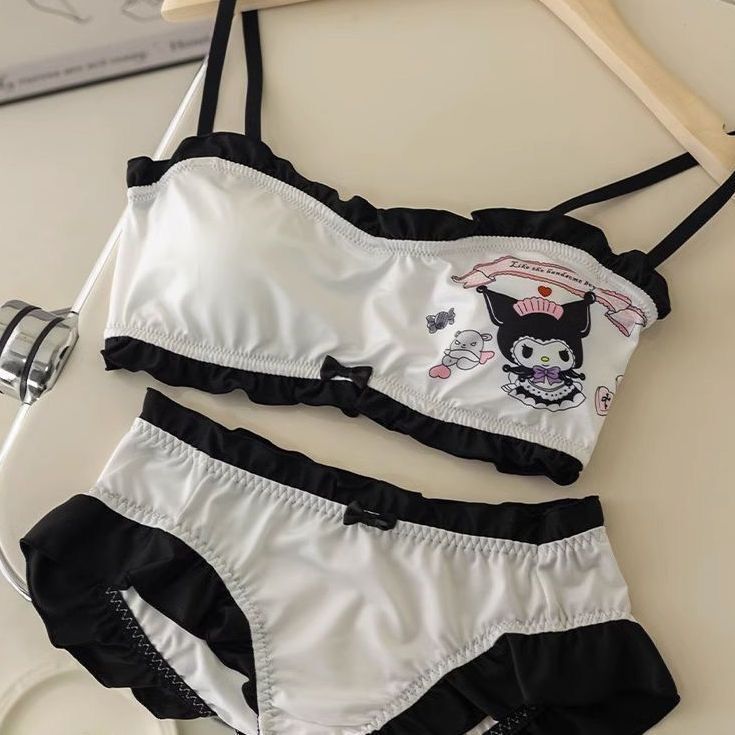 Girl's Cute Cartoon Kulomi Bra Set Sweet Small Fresh Style No Steel Ring Thin Student's Yu Gui Dog Underwear