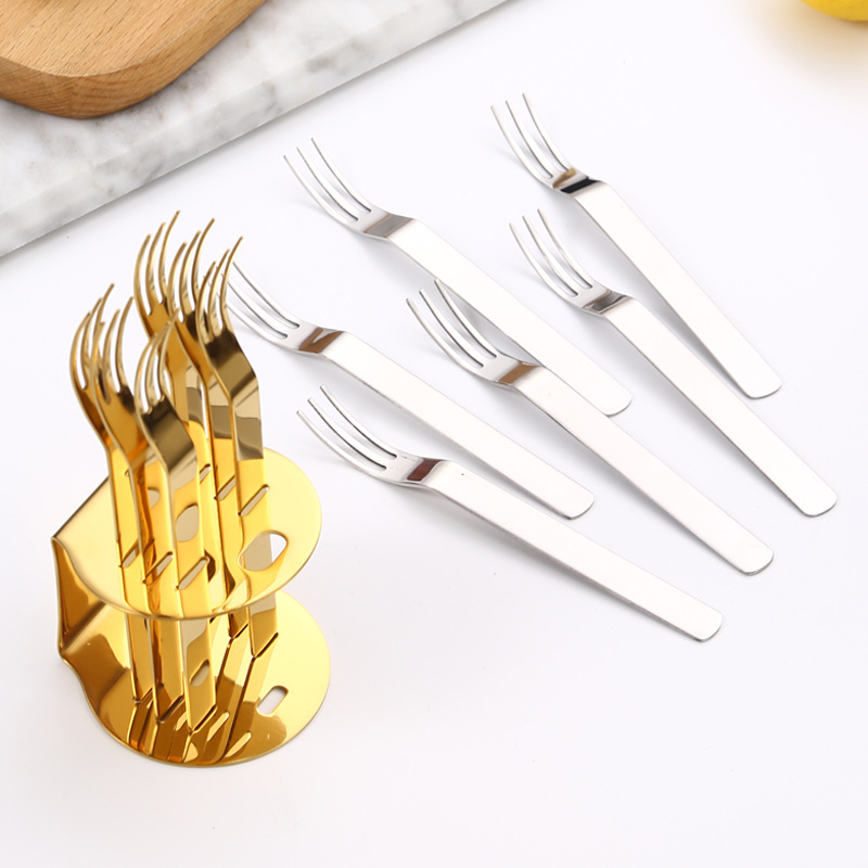 Creativo 304 de acero inoxidable Tenedor de fruta traje combinación occidental vajilla postre tres-diente palo de fruta 6 unidades conjunto LOGO