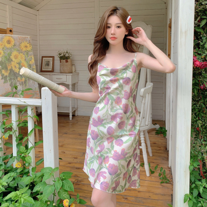 2024 pijamas verano romántico flor swing collar Sling delgada pura flor Correa camisón chica desgaste del hogar